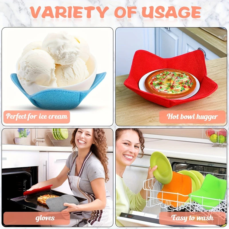1-4PCS Microwave Bowl Cozy Quilted Heat Resistant Holder for Bowls Plates Soup Food Kitchen Insulated Protector